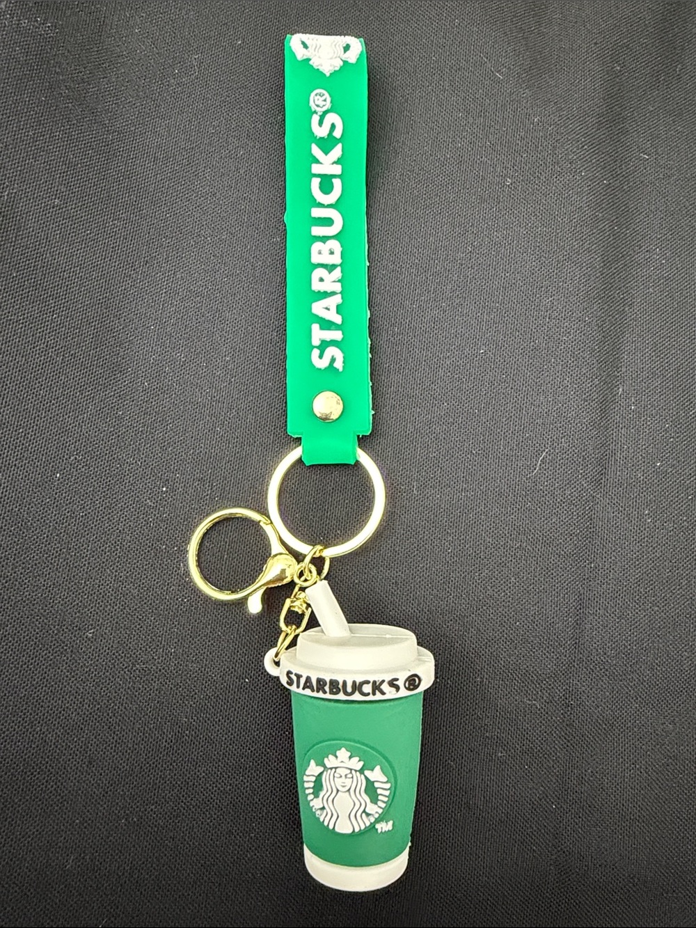 Starbucks Green Cup Keyring with Gold Hardware